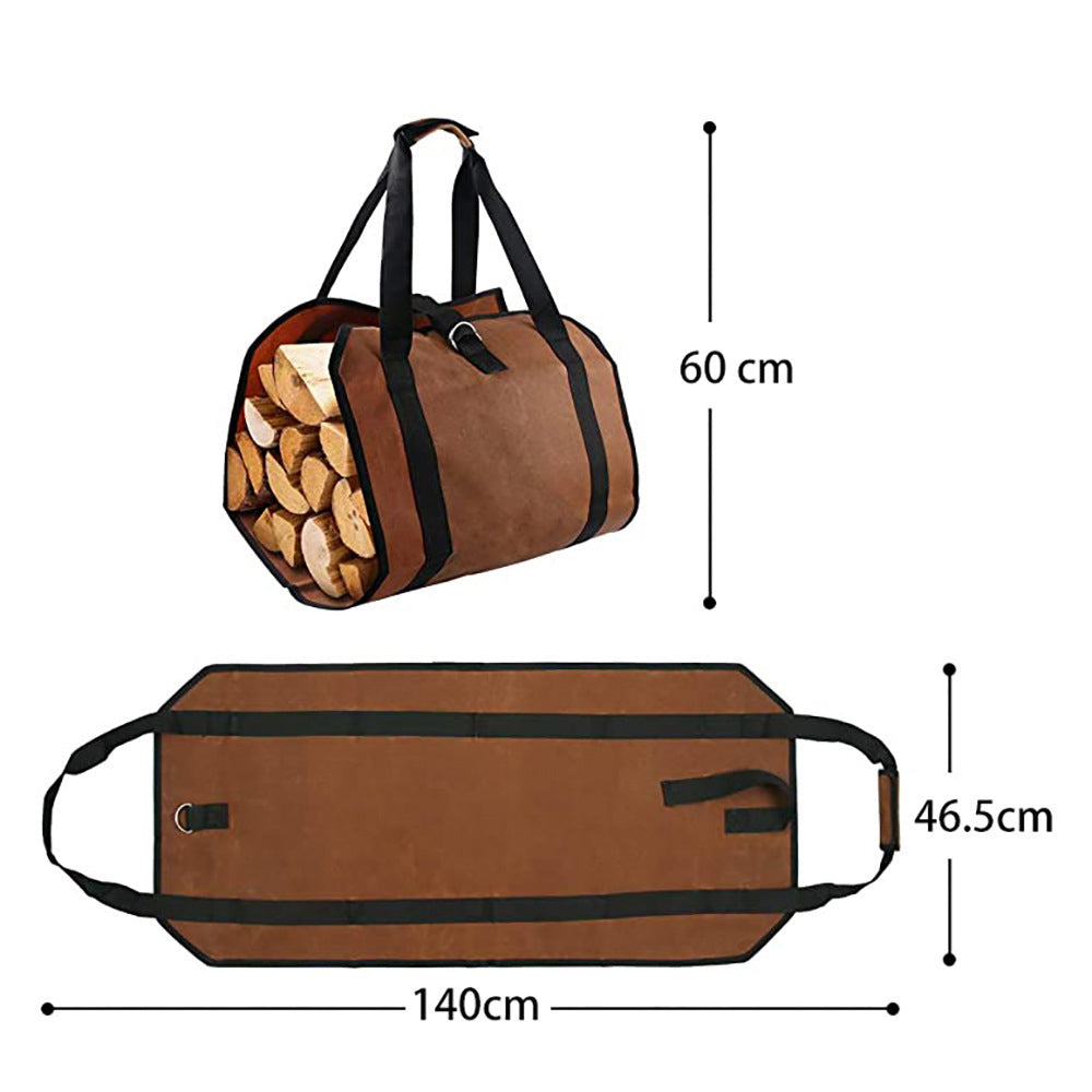 Heavy-Duty Canvas Firewood Carrier Bag – Large Log Tote with Handles & Shoulder Strap