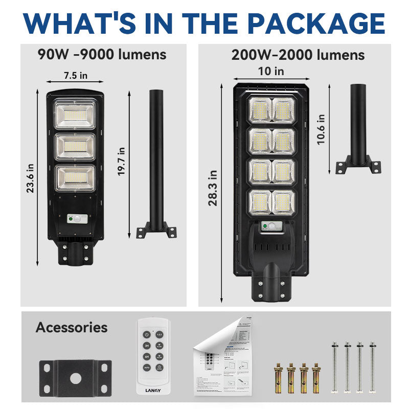 4-Pack 90W Solar Parking Lot Lights – 9,000LM Dusk-to-Dawn LED Lights with Motion Sensor