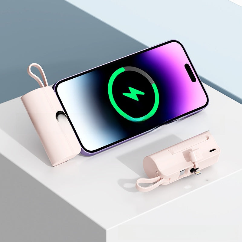 Portable Capsule Power Bank With Built In Cable Fast Charging 10000mAh