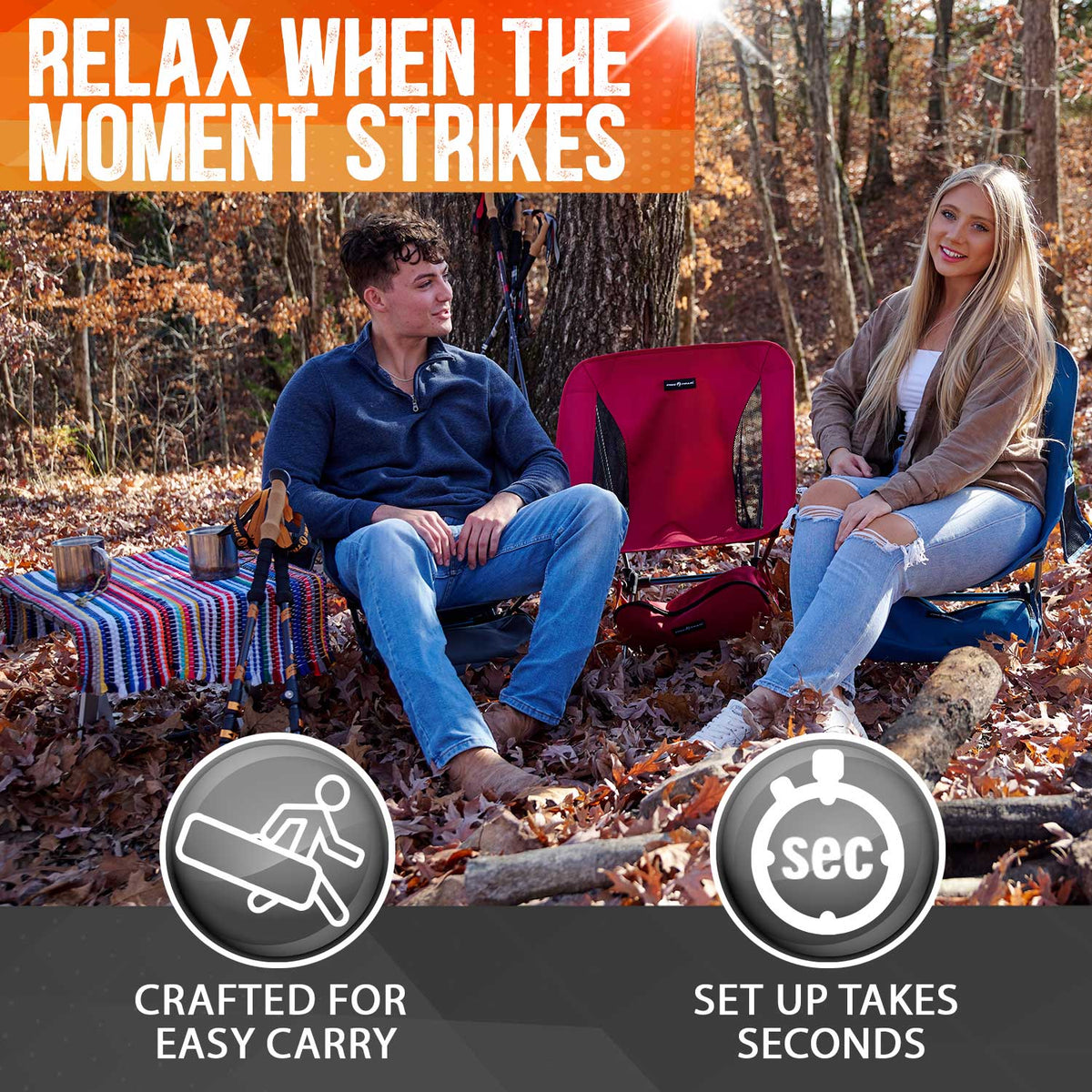 Pike Trail Ultralight Compact Camping Chair – 330 lb Capacity with Carry Bag