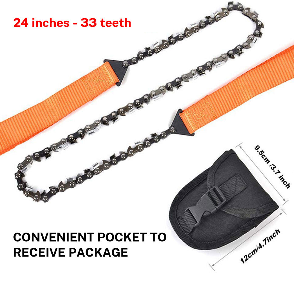 24" Portable Pocket Chain Saw with Canvas Storage Bag – 11 or 33 Tooth Camping Hand Saw