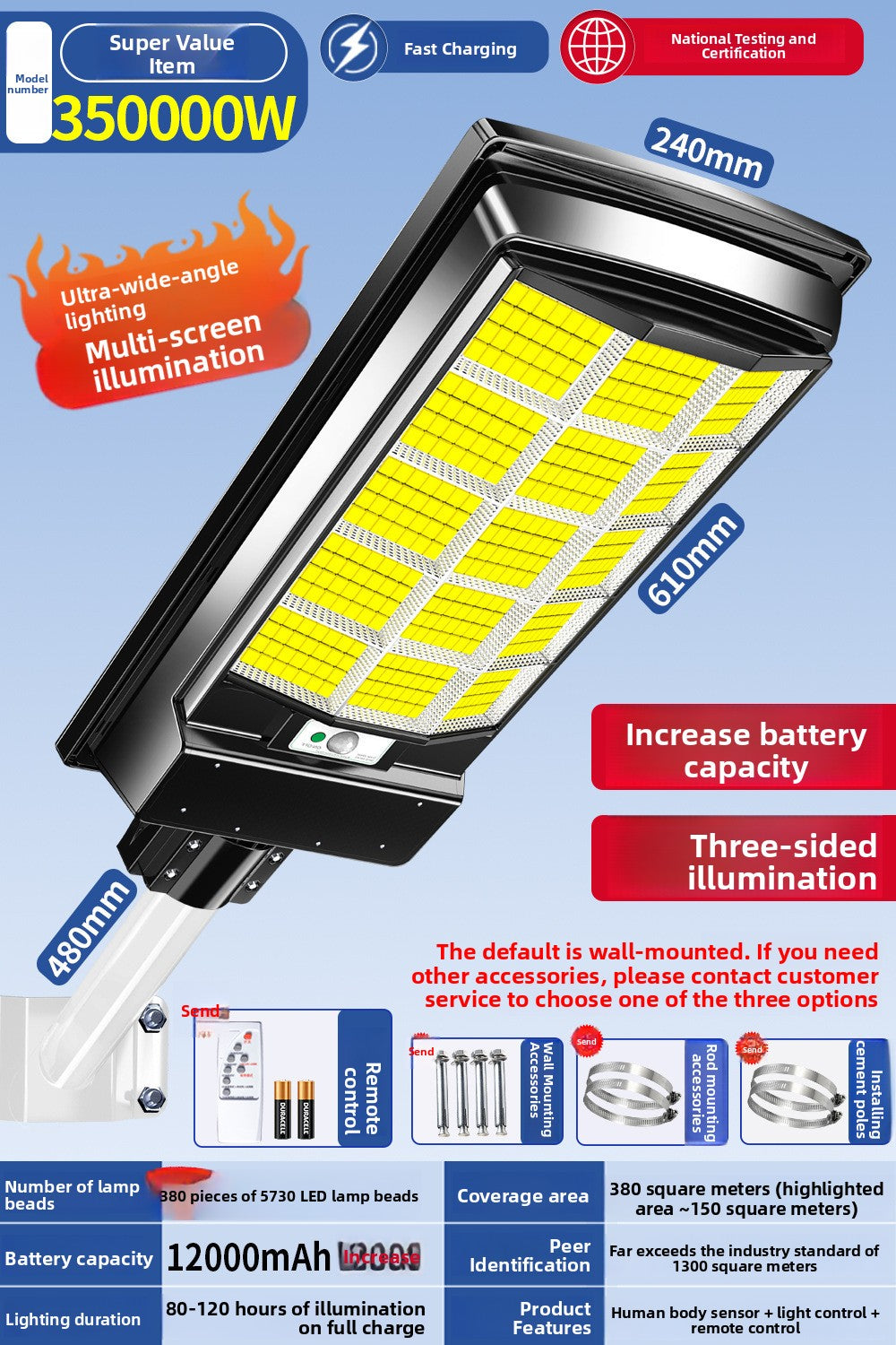 Solar Powered Outdoor Lights Super Bright Waterproof Automatic Operation
