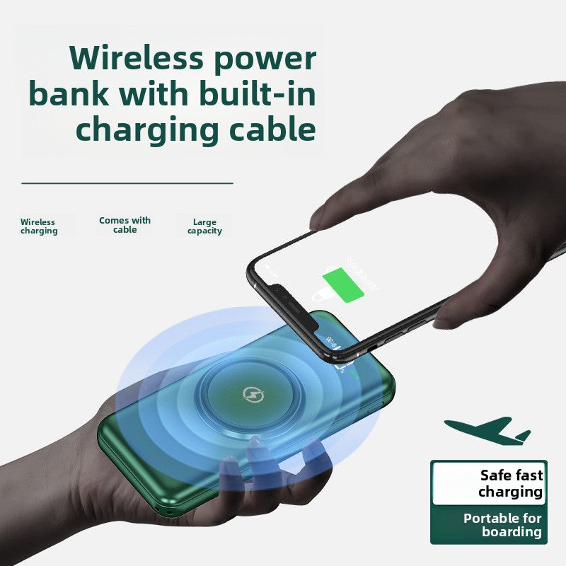 Compact Power Bank With Built In Cables And 10000 Mah Wireless Charging