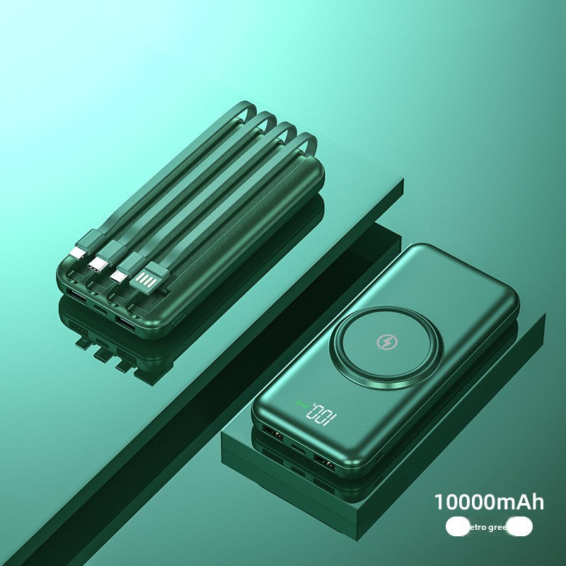 Compact Power Bank With Built In Cables And 10000 Mah Wireless Charging