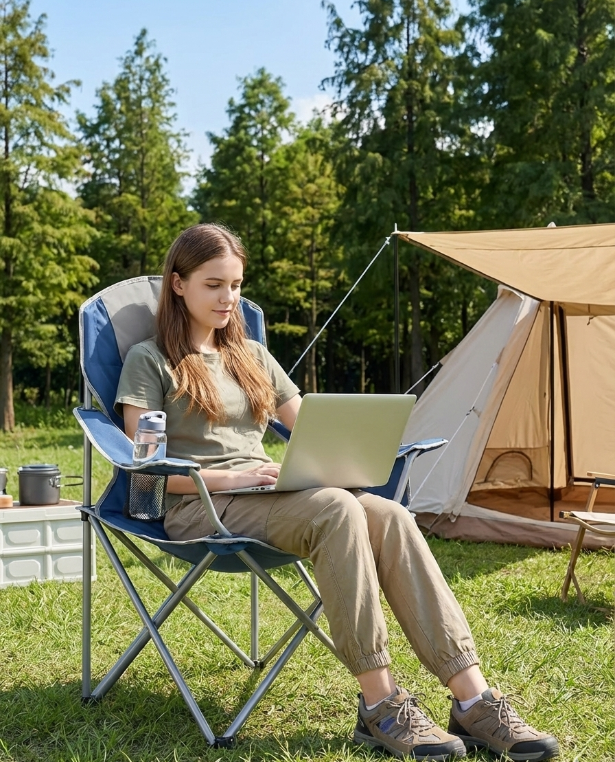 Heavy-Duty Folding Camping Chair – 500 lb Capacity with Cooler Bag & Cup Holder