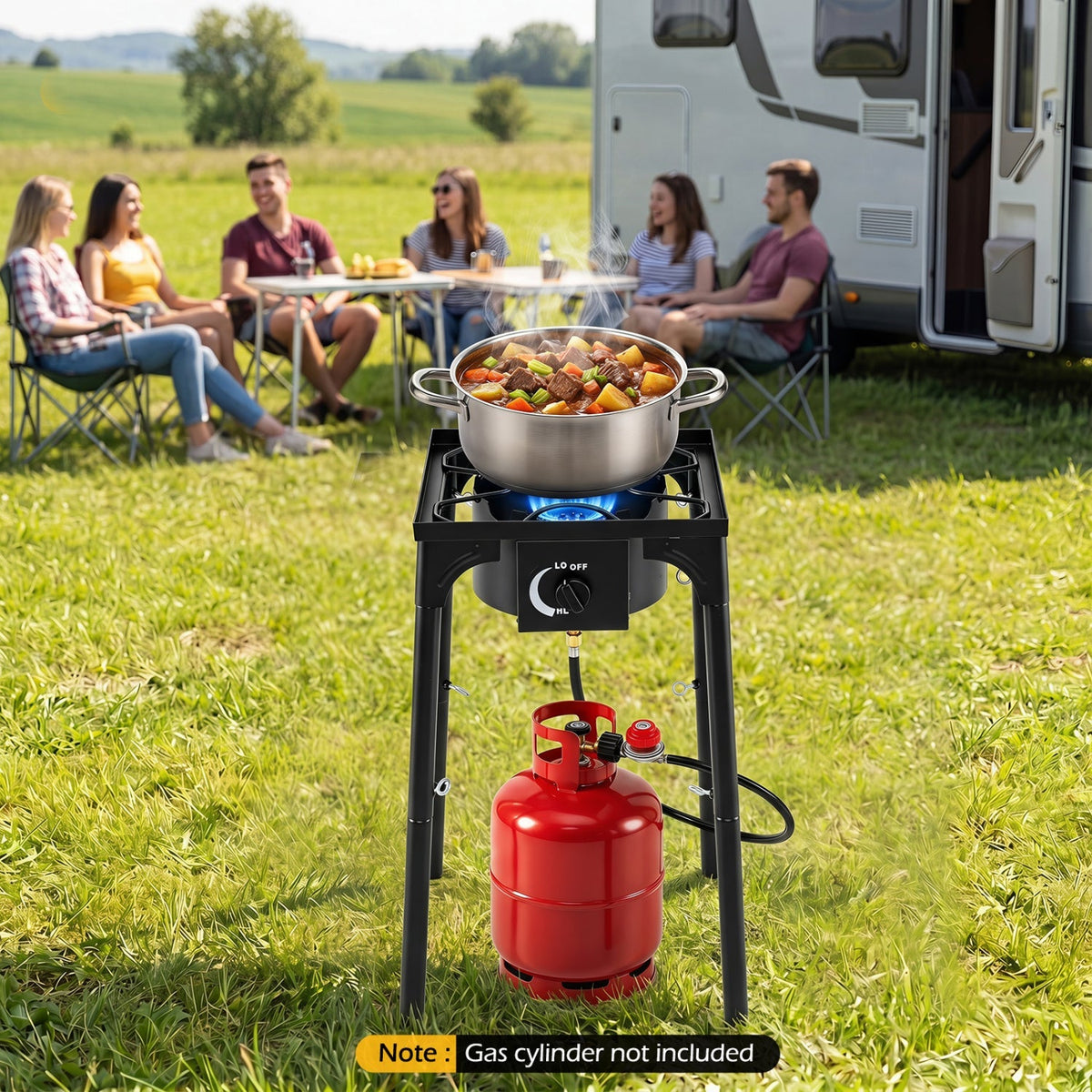 80,000 BTU Single Burner Propane Outdoor Stove – Heavy-Duty Camping Cooker with Regulator & Hose