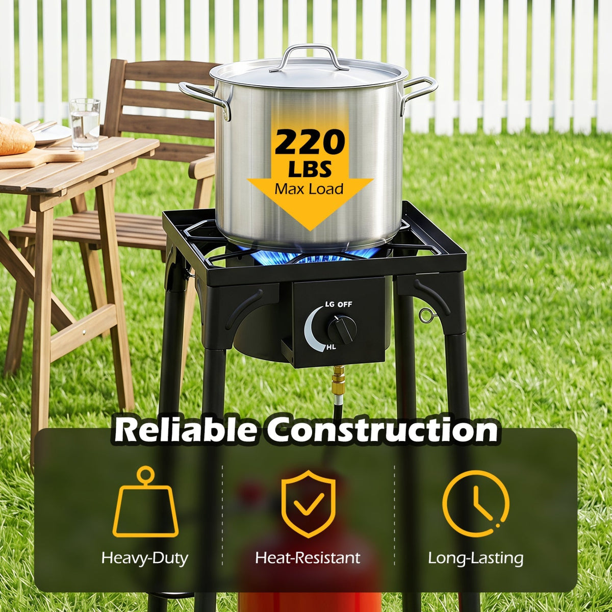 80,000 BTU Single Burner Propane Outdoor Stove – Heavy-Duty Camping Cooker with Regulator & Hose