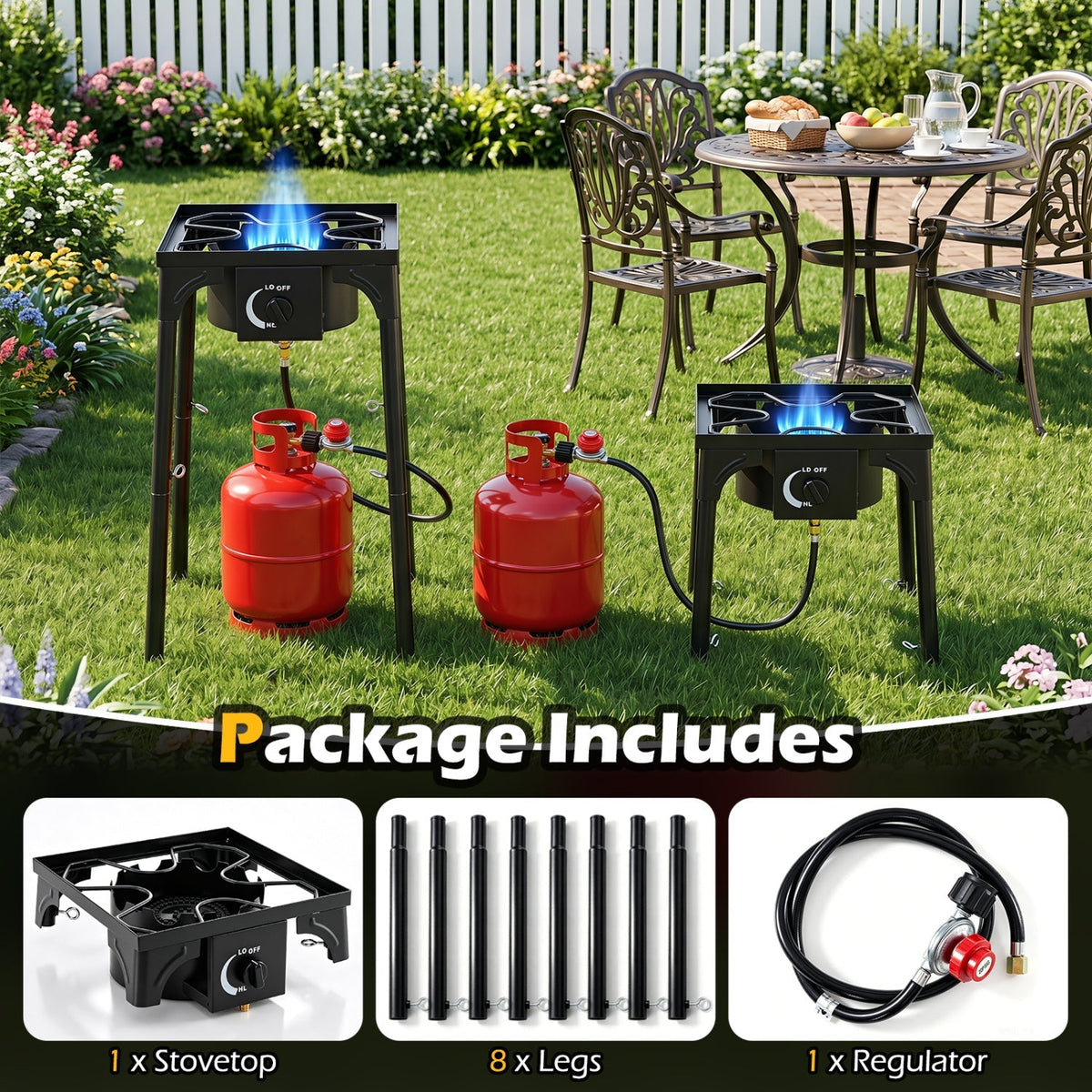 80,000 BTU Single Burner Propane Outdoor Stove – Heavy-Duty Camping Cooker with Regulator & Hose