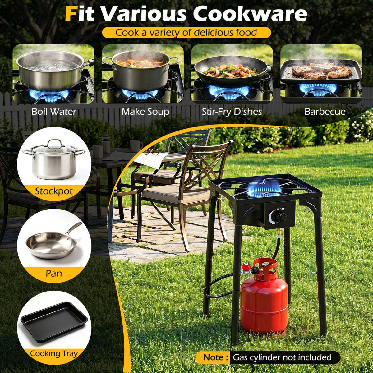80,000 BTU Single Burner Propane Outdoor Stove – Heavy-Duty Camping Cooker with Regulator & Hose