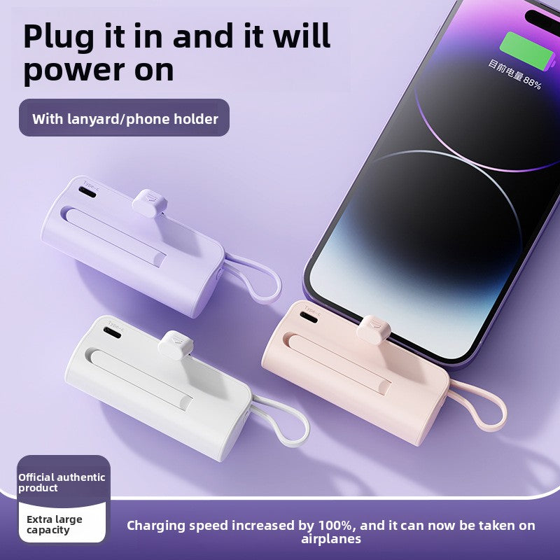 Portable Capsule Power Bank With Built In Cable Fast Charging 10000mAh