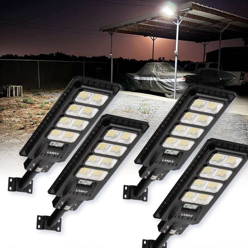 4-Pack 90W Solar Parking Lot Lights – 9,000LM Dusk-to-Dawn LED Lights with Motion Sensor