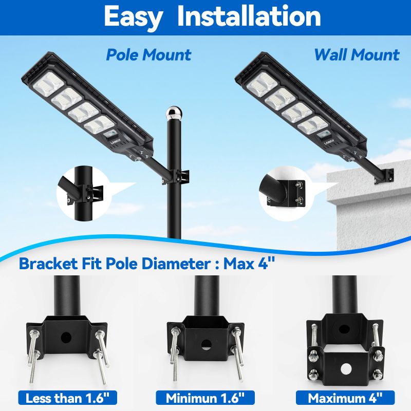 4-Pack 90W Solar Parking Lot Lights – 9,000LM Dusk-to-Dawn LED Lights with Motion Sensor