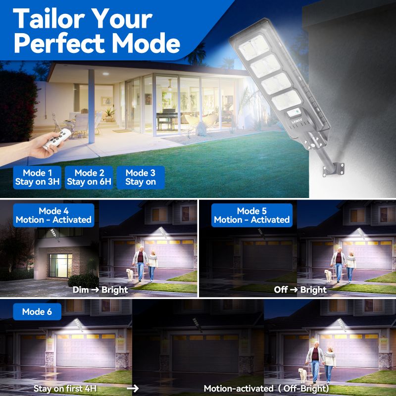 4-Pack 90W Solar Parking Lot Lights – 9,000LM Dusk-to-Dawn LED Lights with Motion Sensor