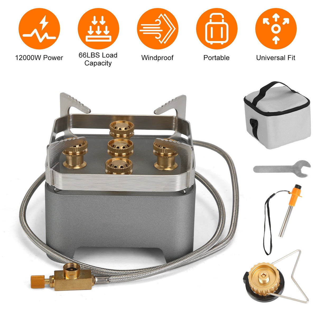 12,000W Portable Camping Stove – Windproof Multi-Fuel Backpacking Burner with Carry Bag