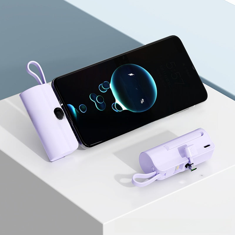 Portable Capsule Power Bank With Built In Cable Fast Charging 10000mAh
