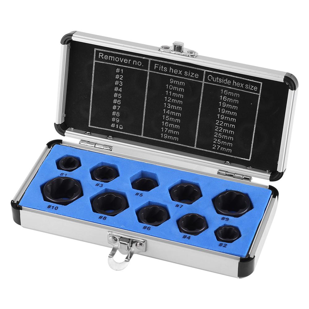 10 Piece Damaged Bolt Nut Screw Remover Extractor Socket Removal Tool Kit
