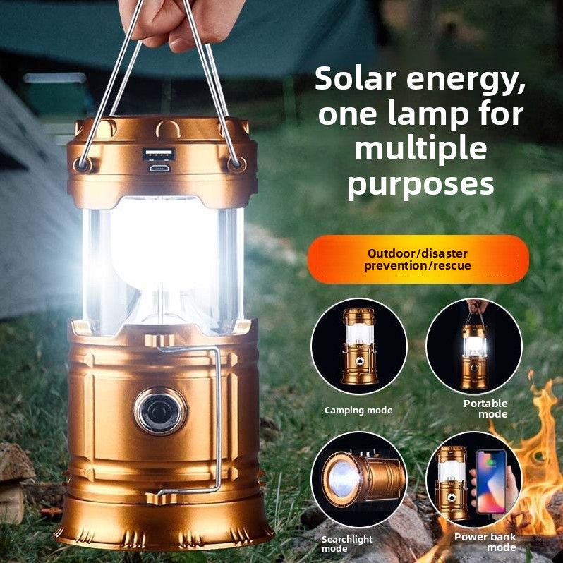 Solar Powered Camping Lantern With Multifunctional Flashlight And Emergency Light