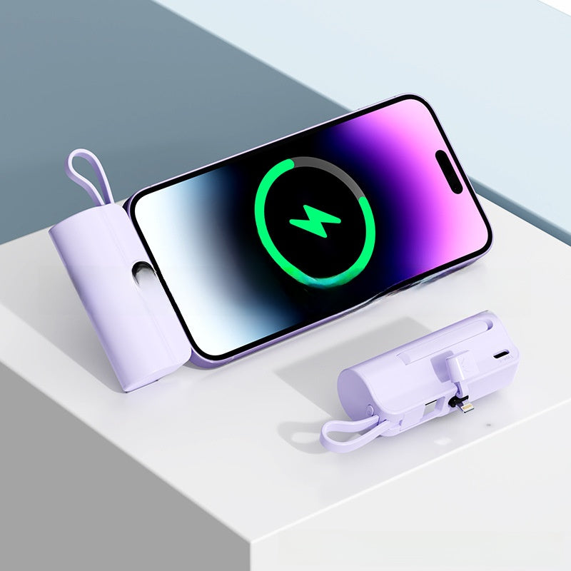 Portable Capsule Power Bank With Built In Cable Fast Charging 10000mAh