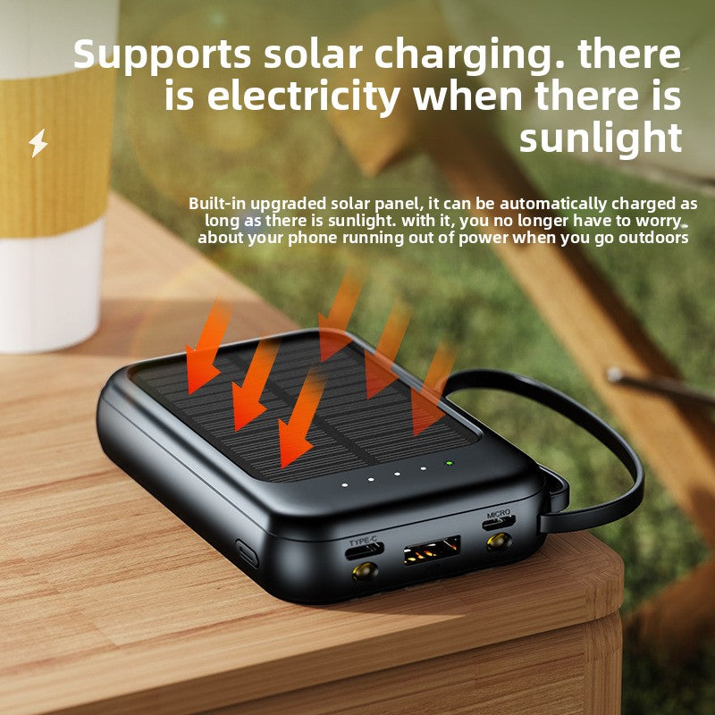 Portable Solar Power Bank With 4 Built In Cables For Outdoor Use