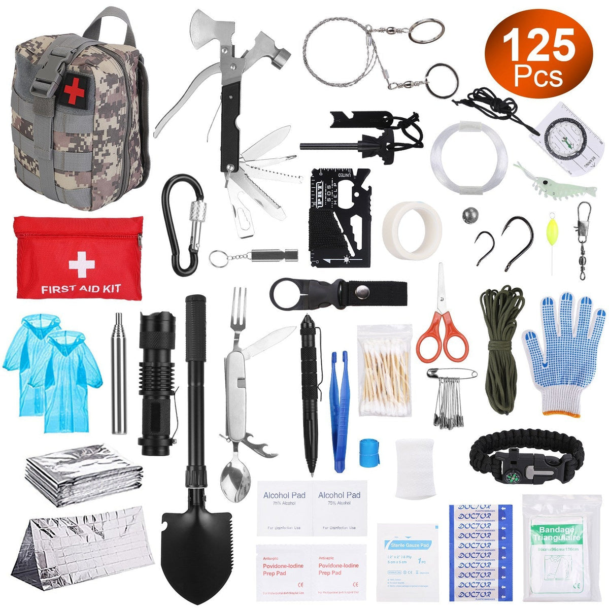 125Pcs Professional Survival Kit Emergency Gear For Camping Hiking