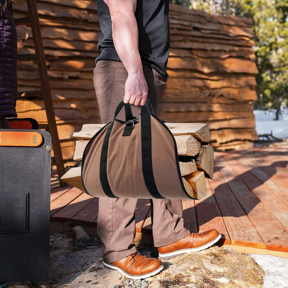 Heavy-Duty Canvas Firewood Carrier Bag – Large Log Tote with Handles & Shoulder Strap