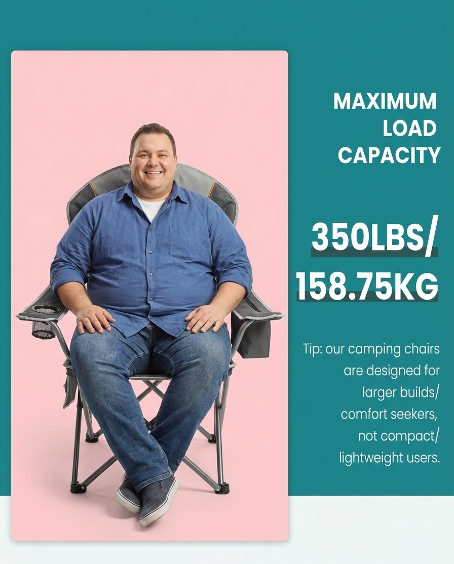 Heavy-Duty Folding Camping Chair – 500 lb Capacity with Cooler Bag & Cup Holder