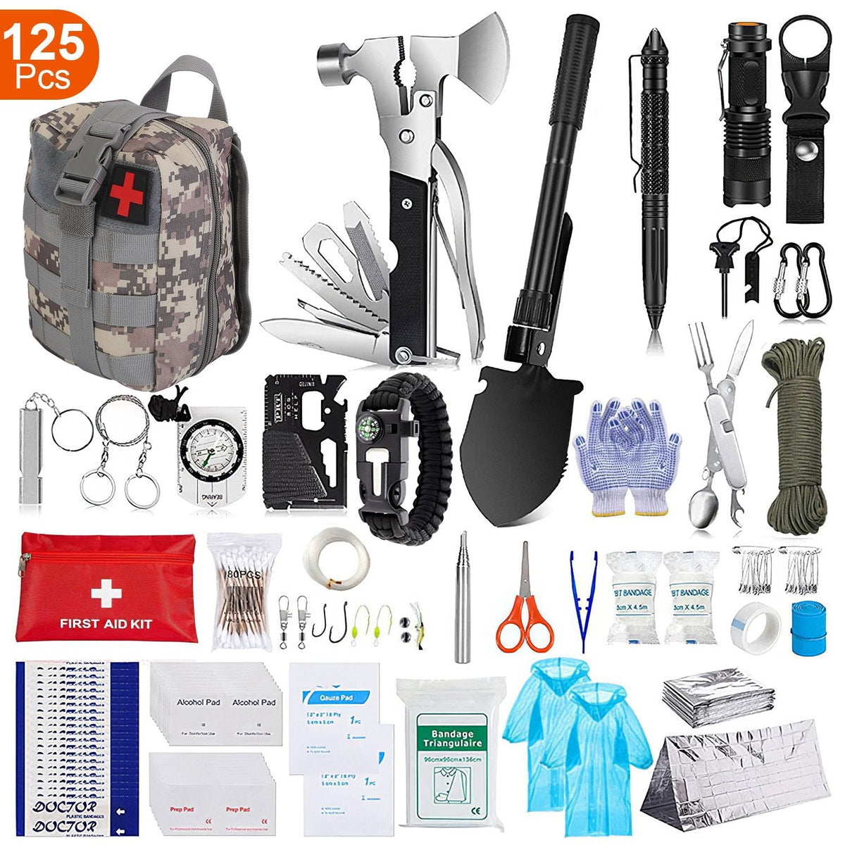 125Pcs Professional Survival Kit Emergency Gear For Camping Hiking