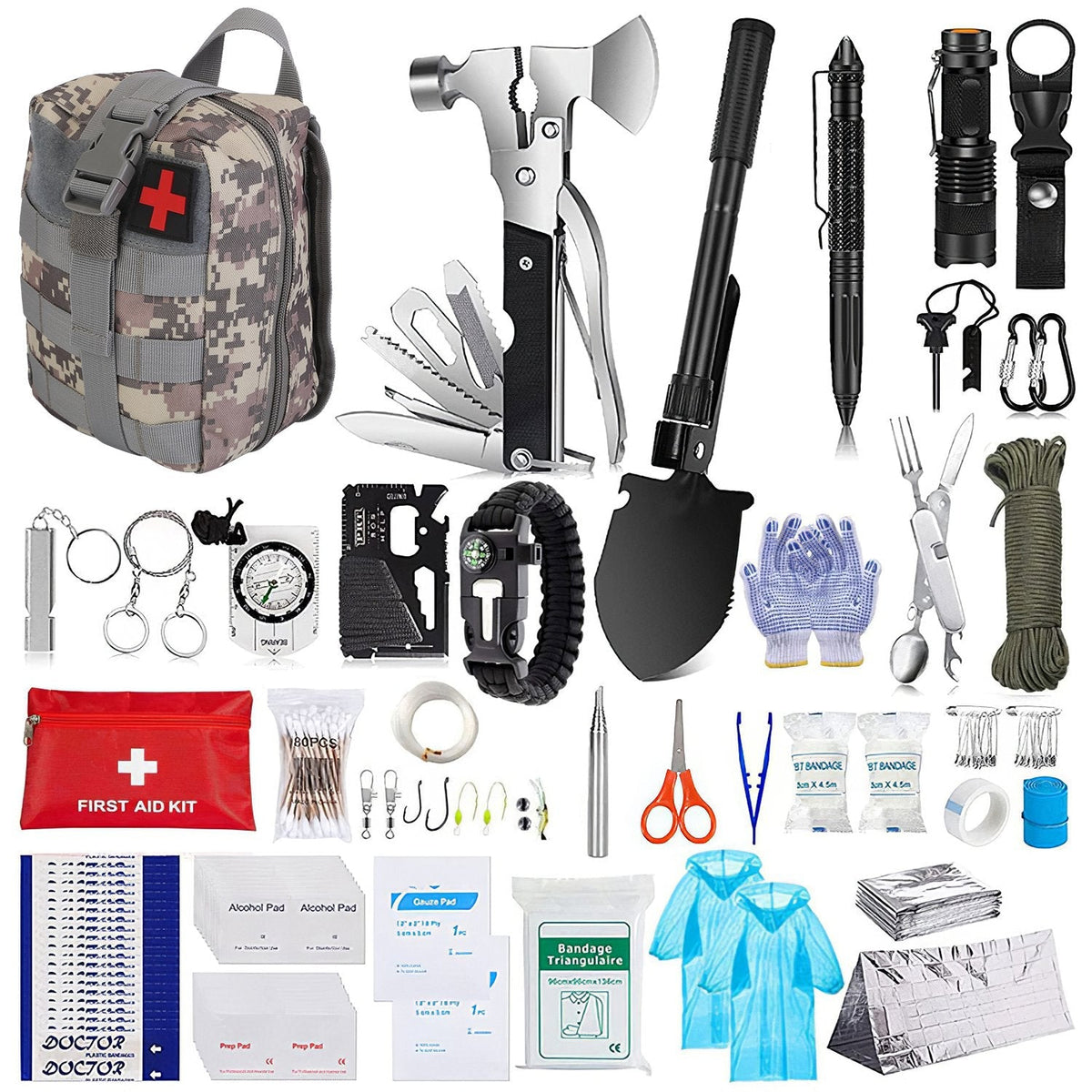 125Pcs Professional Survival Kit Emergency Gear For Camping Hiking