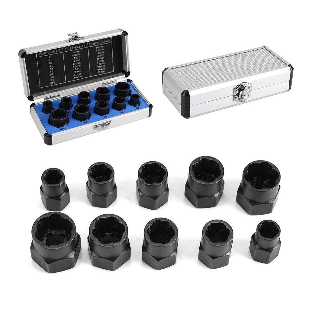 10 Piece Damaged Bolt Nut Screw Remover Extractor Socket Removal Tool Kit
