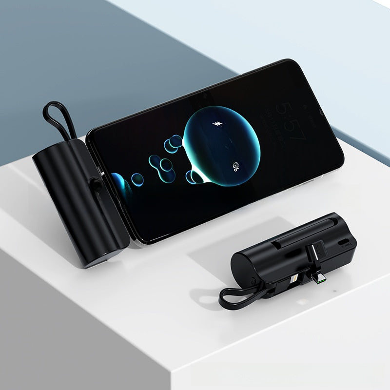 Portable Capsule Power Bank With Built In Cable Fast Charging 10000mAh
