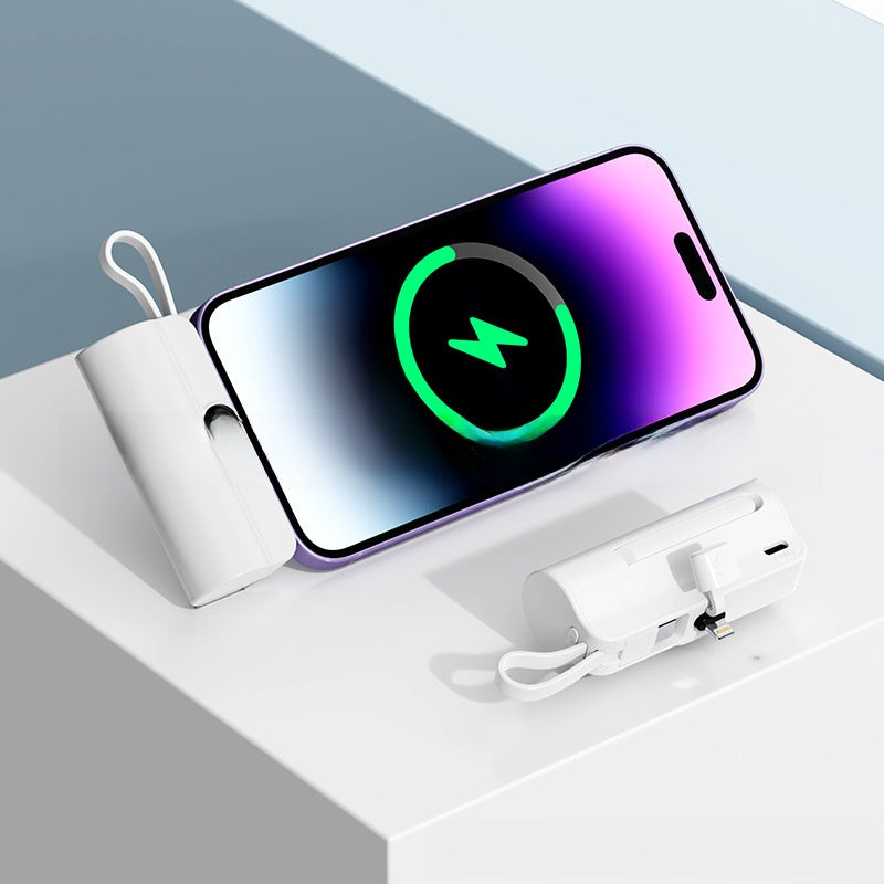 Portable Capsule Power Bank With Built In Cable Fast Charging 10000mAh