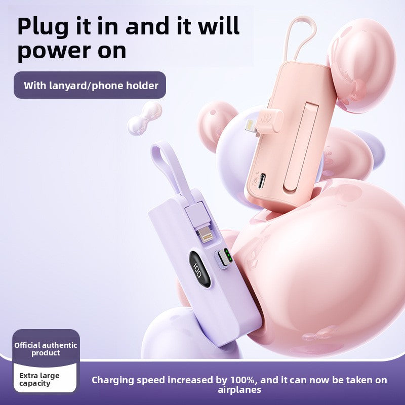 Portable Capsule Power Bank With Built In Cable Fast Charging 10000mAh