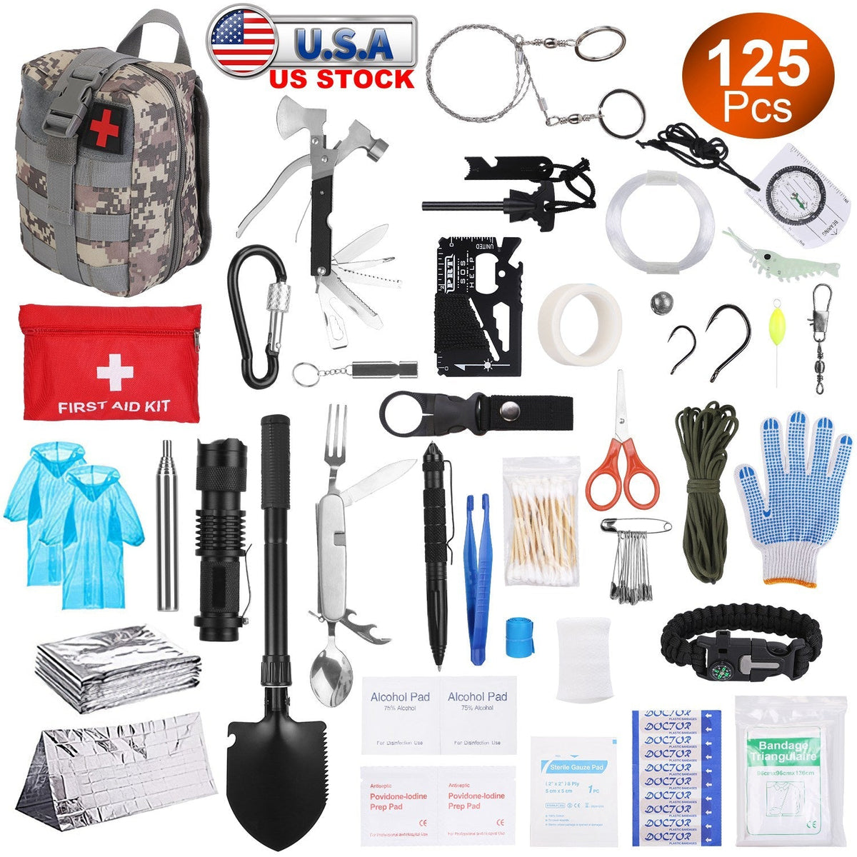 125Pcs Professional Survival Kit Emergency Gear For Camping Hiking