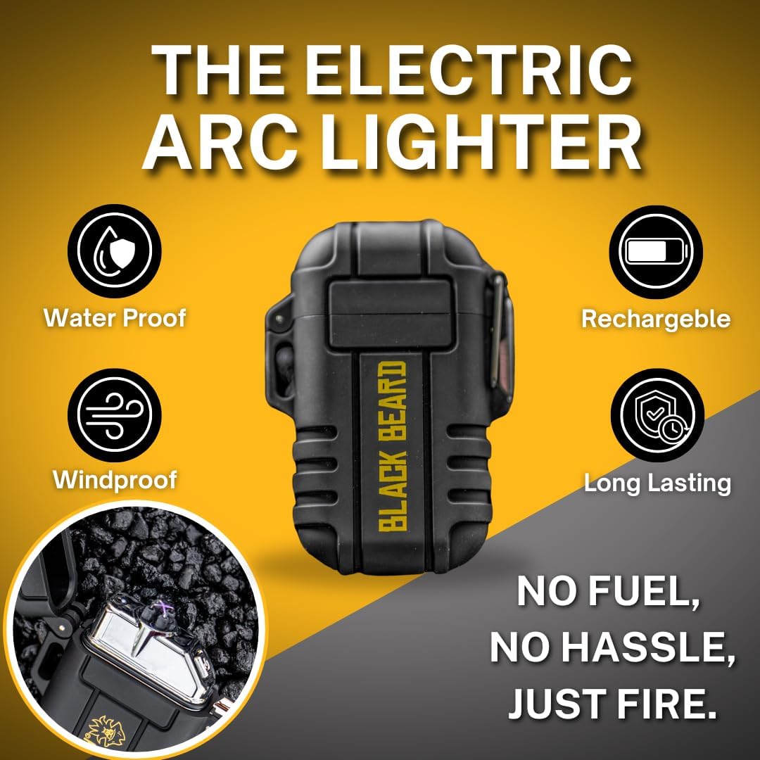 Black Beard Dual Arc Plasma Lighter – Rechargeable Wind-Resistant Outdoor Fire Starter