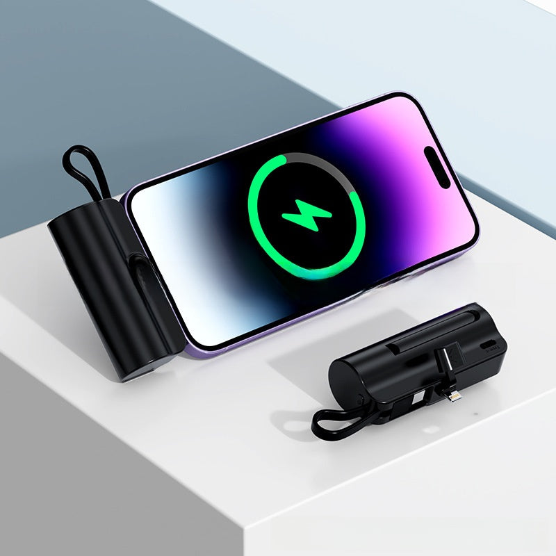 Portable Capsule Power Bank With Built In Cable Fast Charging 10000mAh