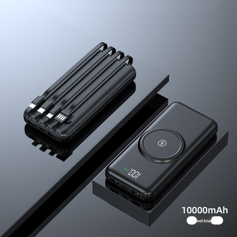 Compact Power Bank With Built In Cables And 10000 Mah Wireless Charging