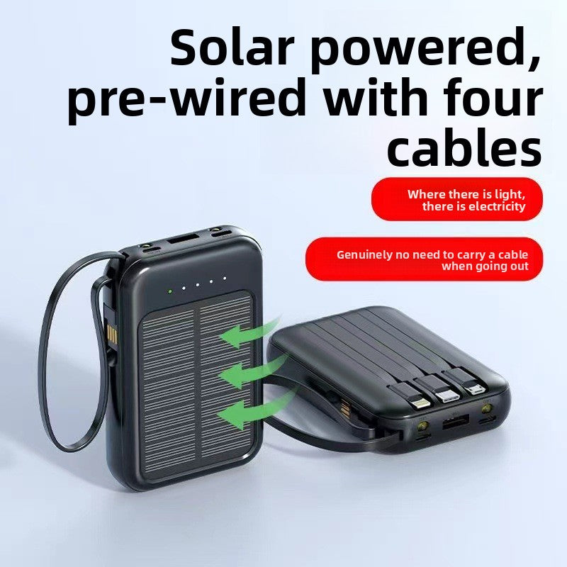 Portable Solar Power Bank With 4 Built In Cables For Outdoor Use