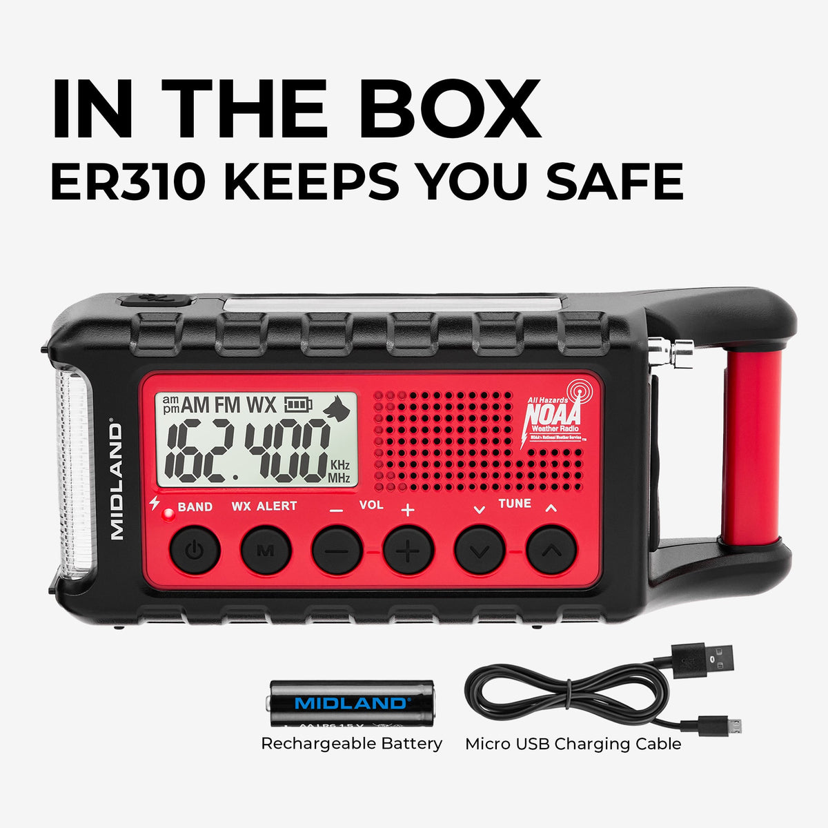 Midland ER310 Portable Emergency Weather Radio – Hand Crank, Solar & Rechargeable