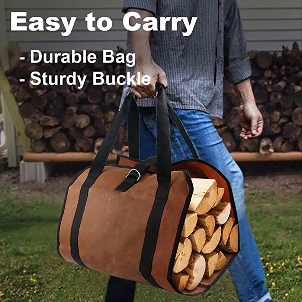 Heavy-Duty Canvas Firewood Carrier Bag – Large Log Tote with Handles & Shoulder Strap