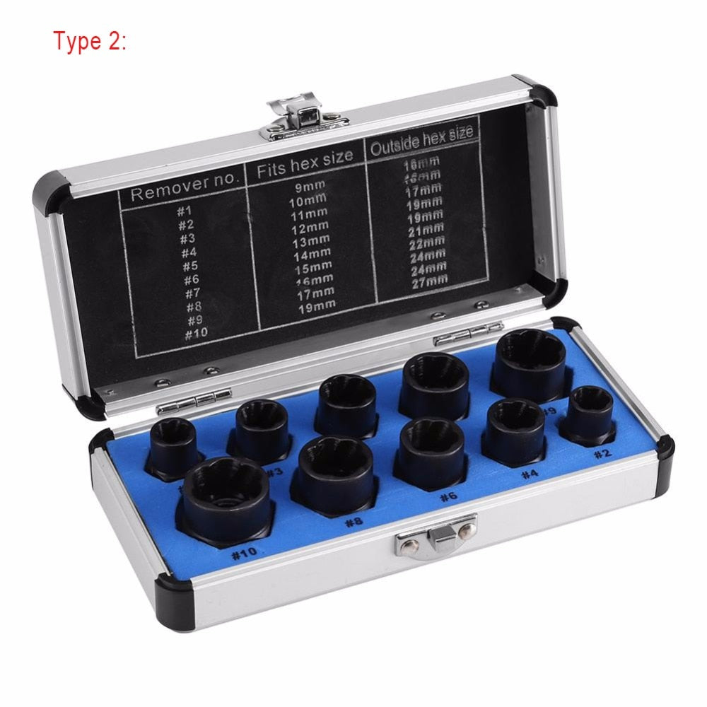10 Piece Damaged Bolt Nut Screw Remover Extractor Socket Removal Tool Kit