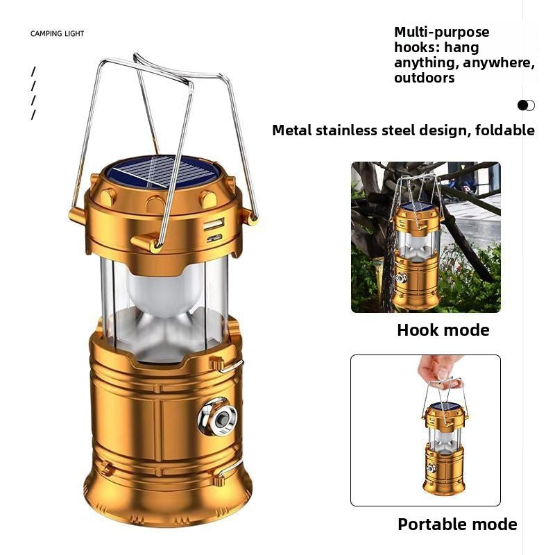 Solar Powered Camping Lantern With Multifunctional Flashlight And Emergency Light