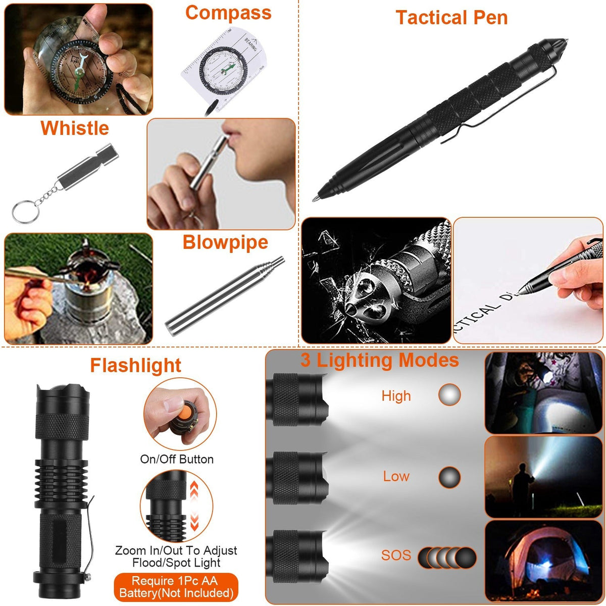 125Pcs Professional Survival Kit Emergency Gear For Camping Hiking