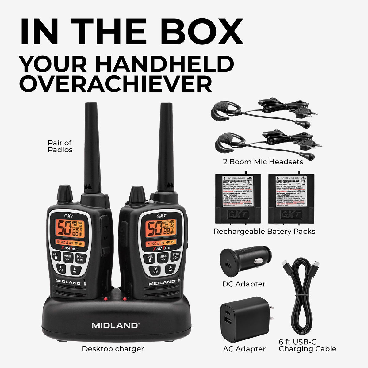 GXT3000 GMRS Two-Way Radios 2-Pack – USB-C Rechargeable & Repeater Capable