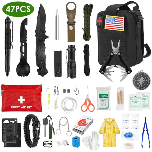 47 Piece Emergency Survival Kit EDC Tools First Aid Gear Pouch