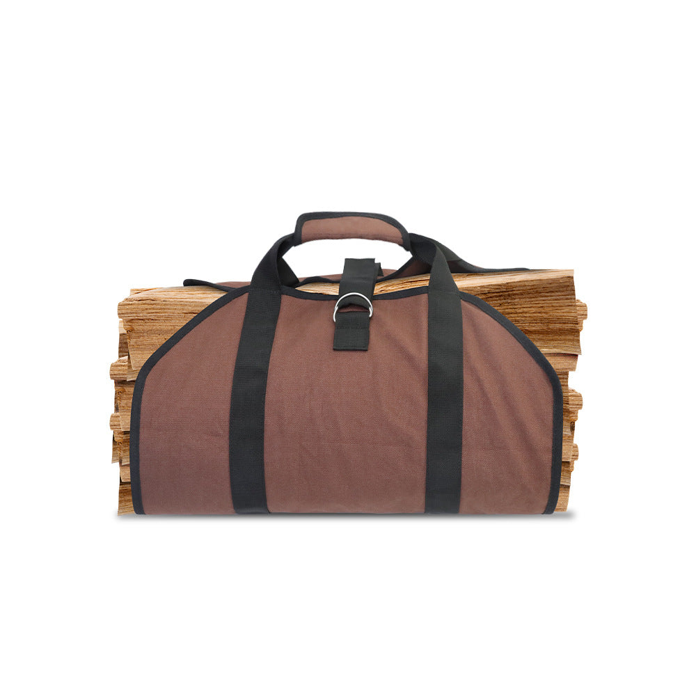 Heavy-Duty Canvas Firewood Carrier Bag – Large Log Tote with Handles & Shoulder Strap