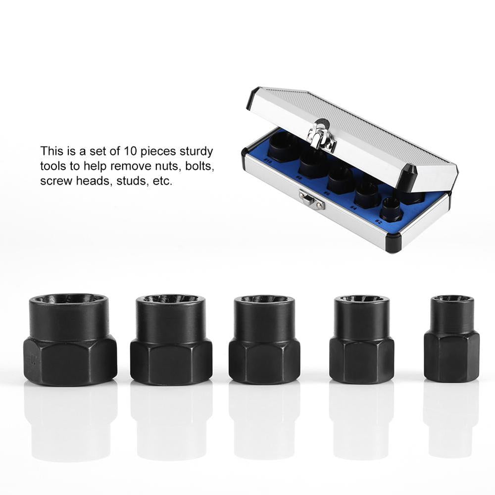 10 Piece Damaged Bolt Nut Screw Remover Extractor Socket Removal Tool Kit