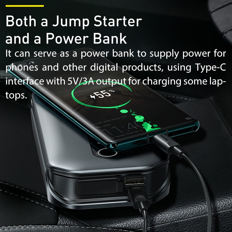 12,000mAh Portable Car Jump Starter & Emergency Power Bank with Digital Display