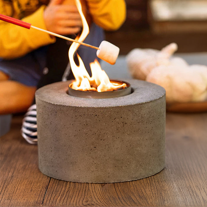 Classic Cylinder Concrete Tabletop Fire Pit with City Bonfire – Portable S’mores Campfire