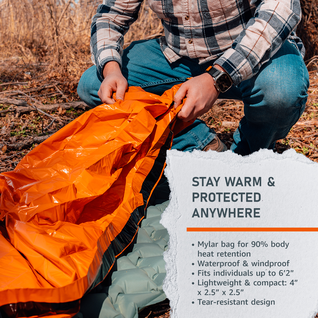 Emergency Thermal Bivy Sleeping Bag Kit with Whistle & Paracord – Compact Survival Shelter