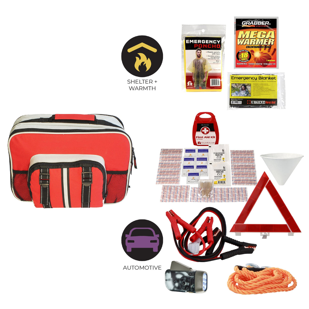 Vehicle Emergency Roadside Survival Kit – 3 Preparedness Levels with First Aid & Safety Gear